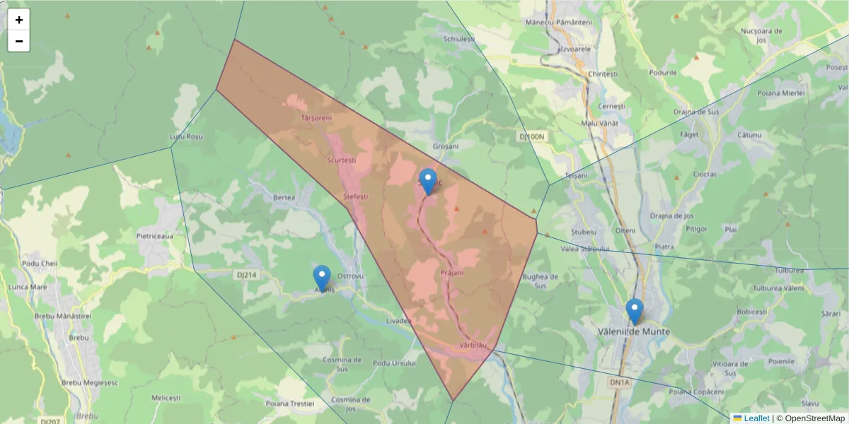 Hartă a codului poștal  și a codurilor poștale învecinate