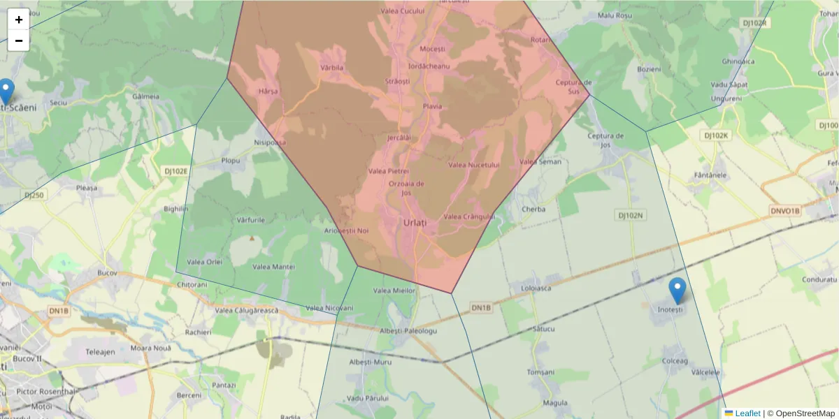 Hartă a codului poștal  și a codurilor poștale învecinate
