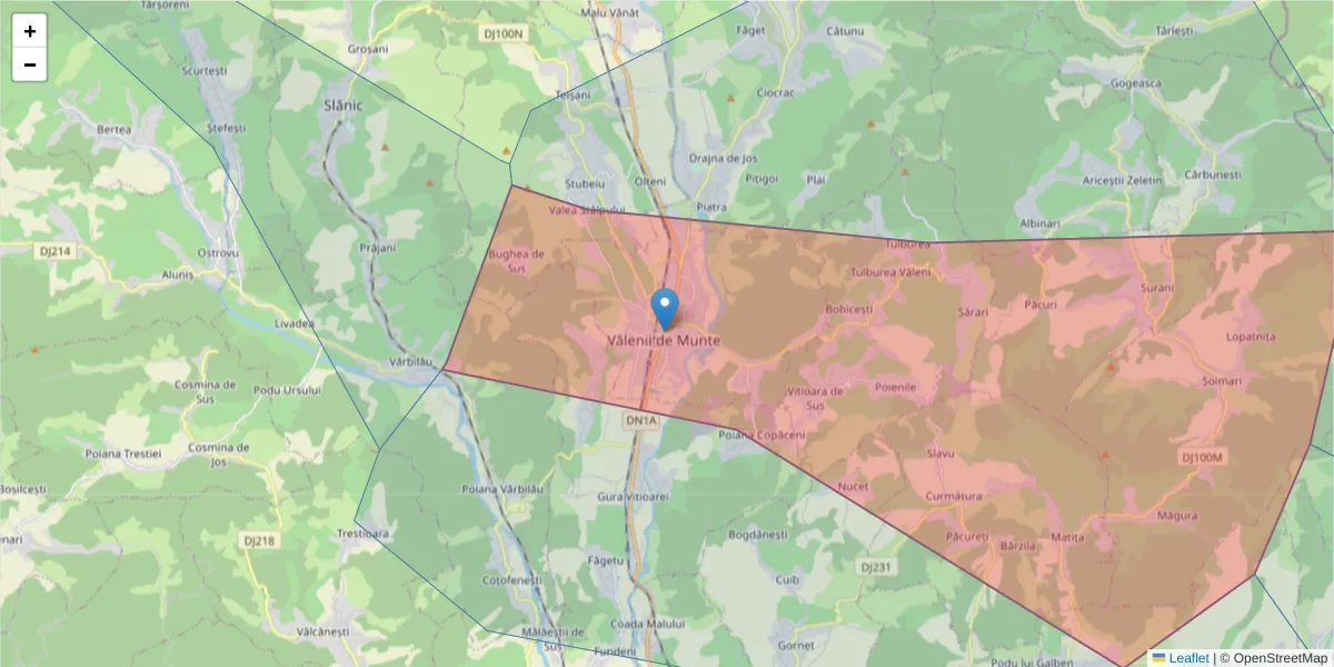Hartă a codului poștal  și a codurilor poștale învecinate