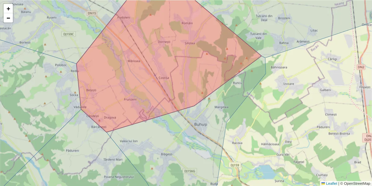 Hartă a codului poștal  și a codurilor poștale învecinate
