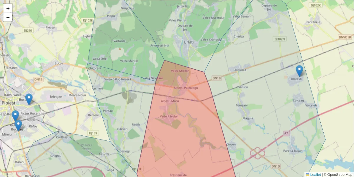 Hartă a codului poștal  și a codurilor poștale învecinate