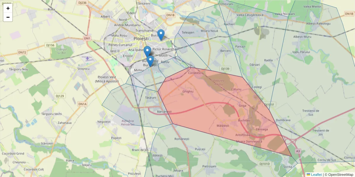 Hartă a codului poștal  și a codurilor poștale învecinate
