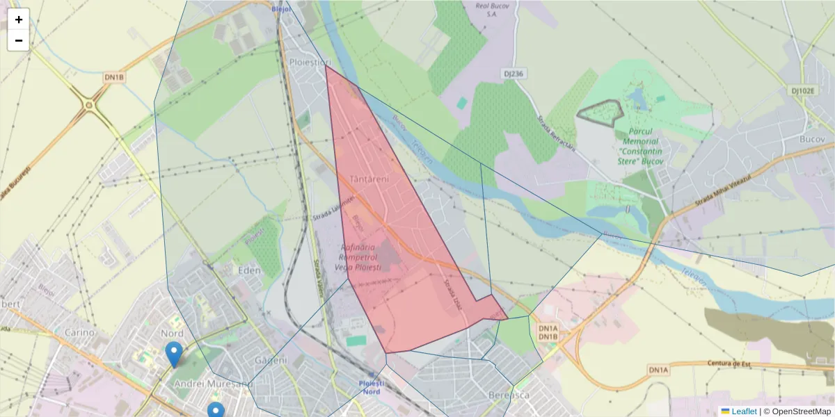 Hartă a codului poștal  și a codurilor poștale învecinate