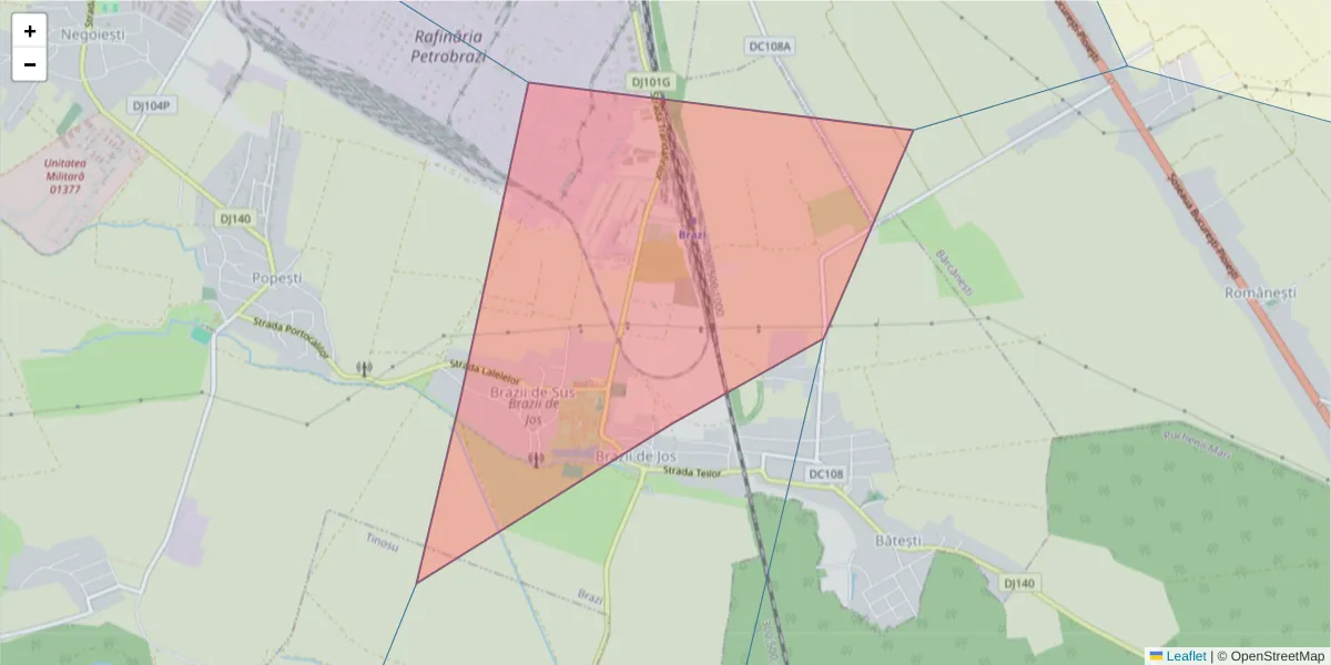 Hartă a codului poștal  și a codurilor poștale învecinate