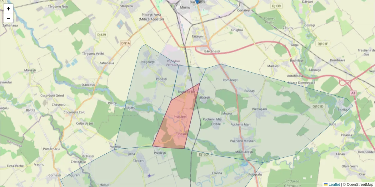 Hartă a codului poștal  și a codurilor poștale învecinate