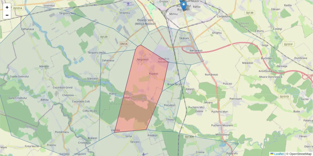 Hartă a codului poștal  și a codurilor poștale învecinate