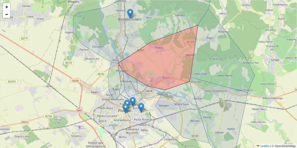 Hartă a codului poștal  și a codurilor poștale învecinate