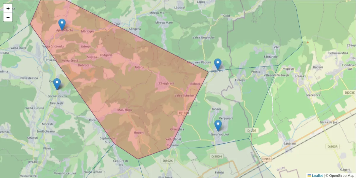Hartă a codului poștal  și a codurilor poștale învecinate