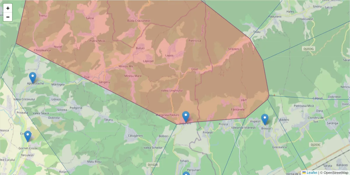 Hartă a codului poștal  și a codurilor poștale învecinate