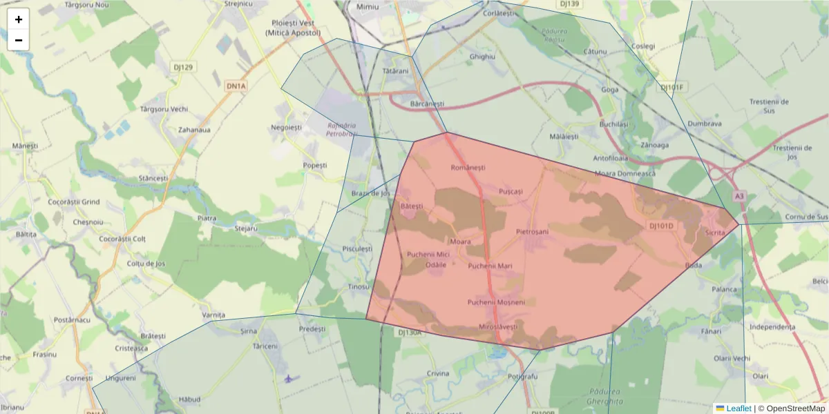 Hartă a codului poștal  și a codurilor poștale învecinate