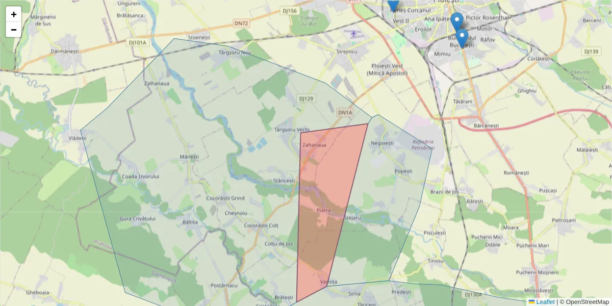 Hartă a codului poștal  și a codurilor poștale învecinate