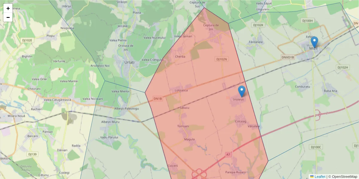 Hartă a codului poștal  și a codurilor poștale învecinate
