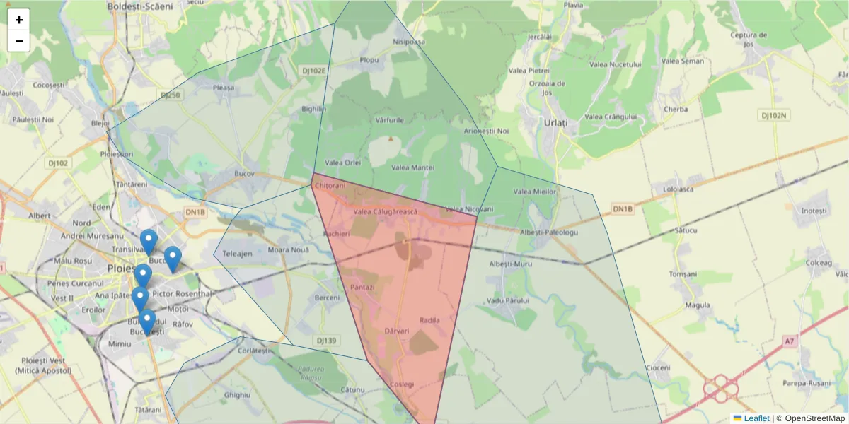 Hartă a codului poștal  și a codurilor poștale învecinate