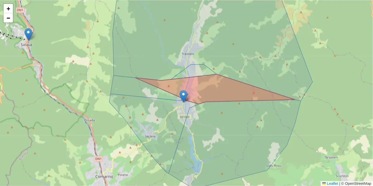 Hartă a codului poștal  și a codurilor poștale învecinate