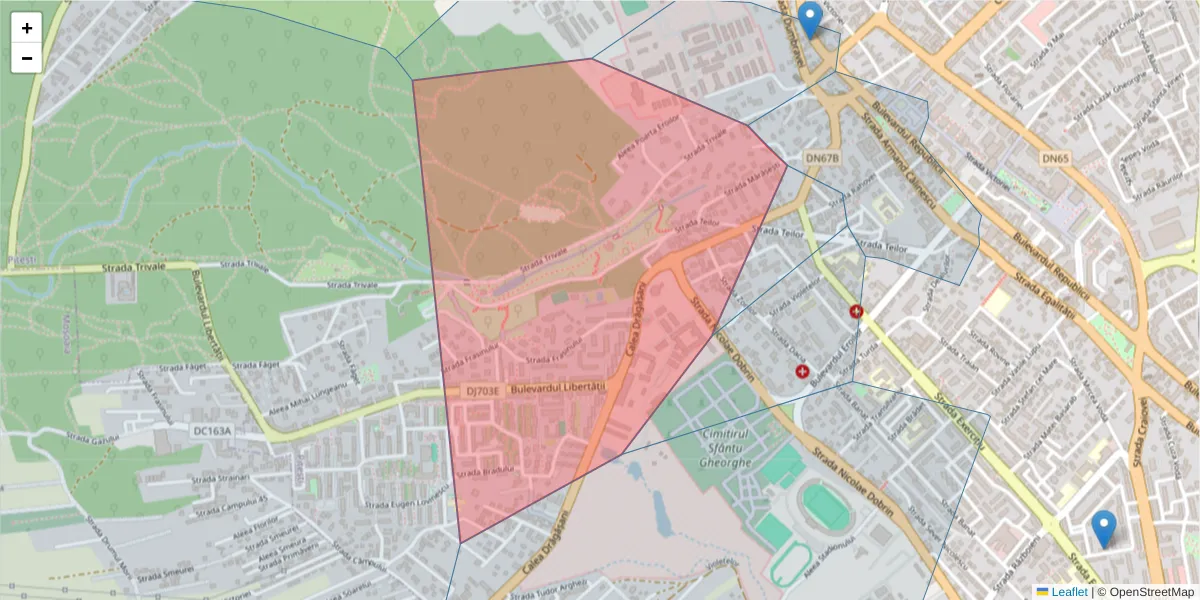 Hartă a codului poștal  și a codurilor poștale învecinate