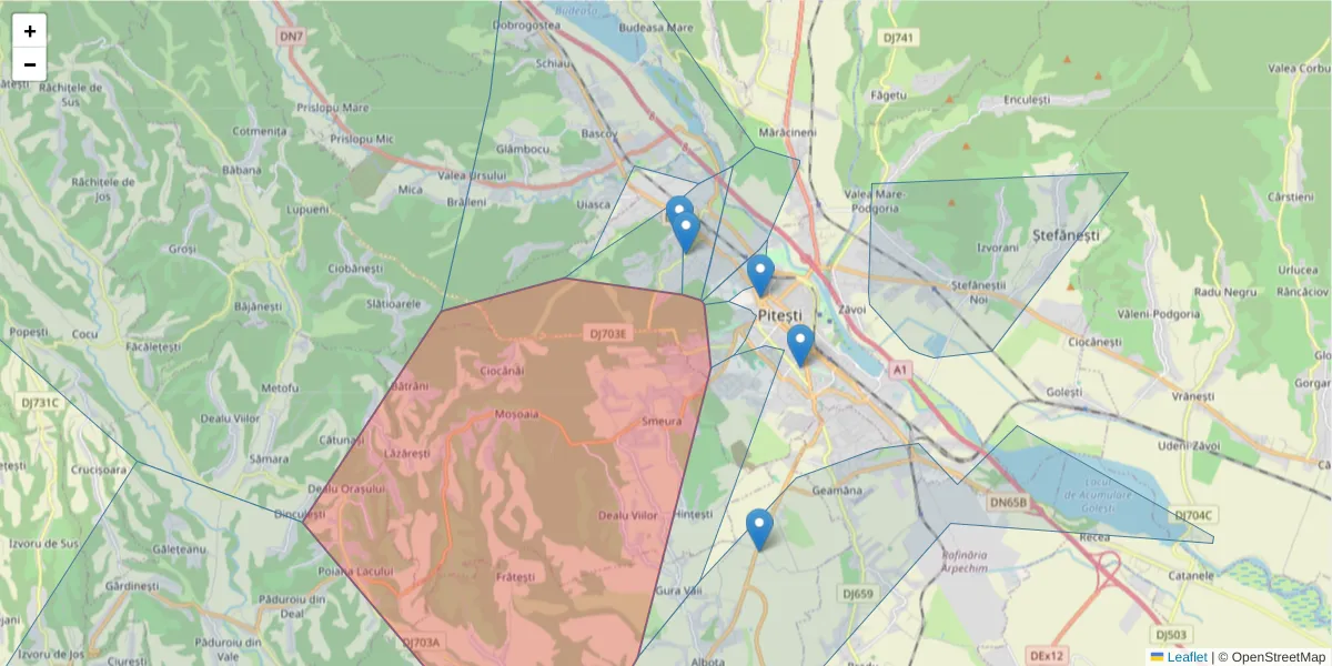 Hartă a codului poștal  și a codurilor poștale învecinate