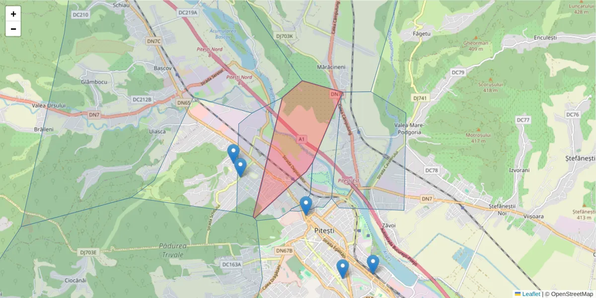 Hartă a codului poștal  și a codurilor poștale învecinate