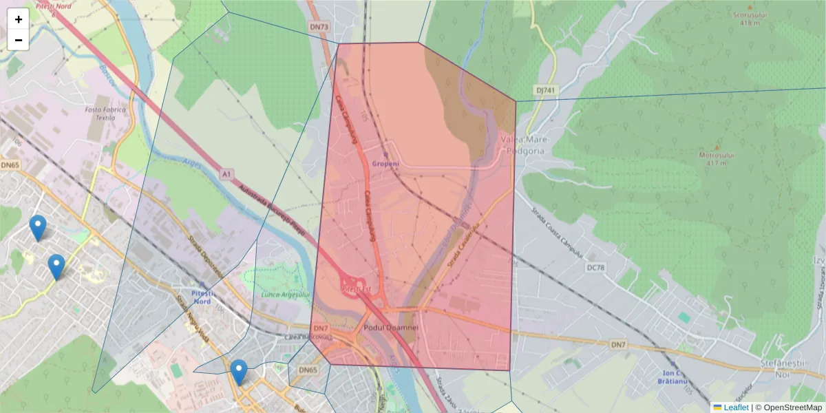 Hartă a codului poștal  și a codurilor poștale învecinate
