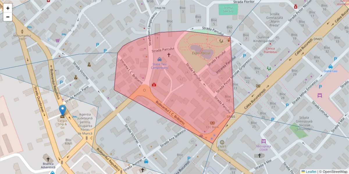 Hartă a codului poștal  și a codurilor poștale învecinate