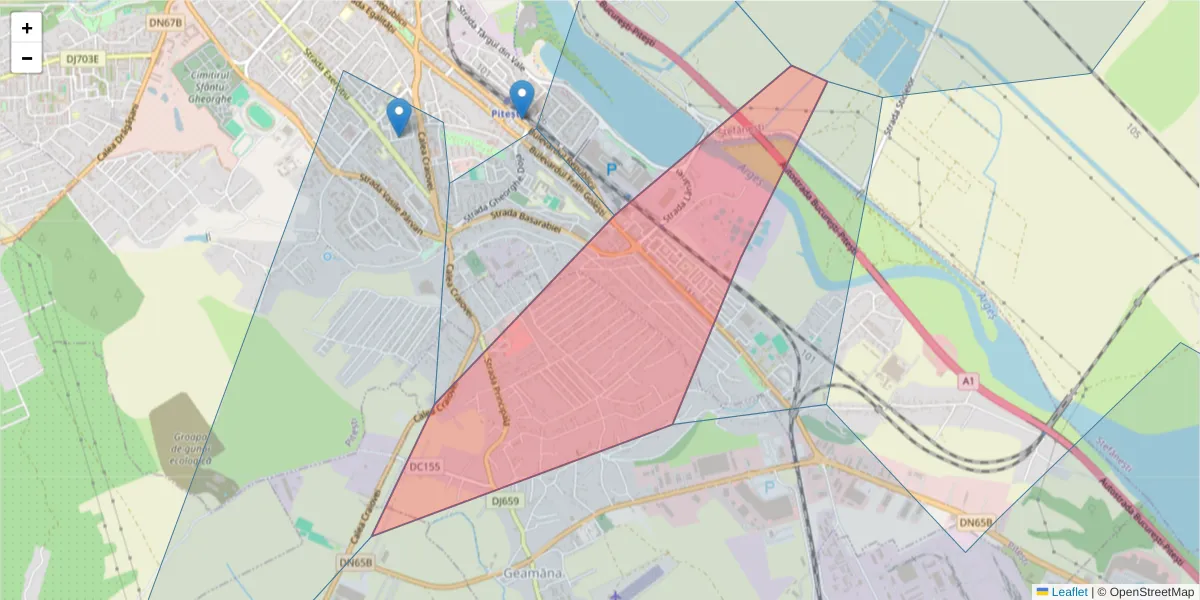 Hartă a codului poștal  și a codurilor poștale învecinate
