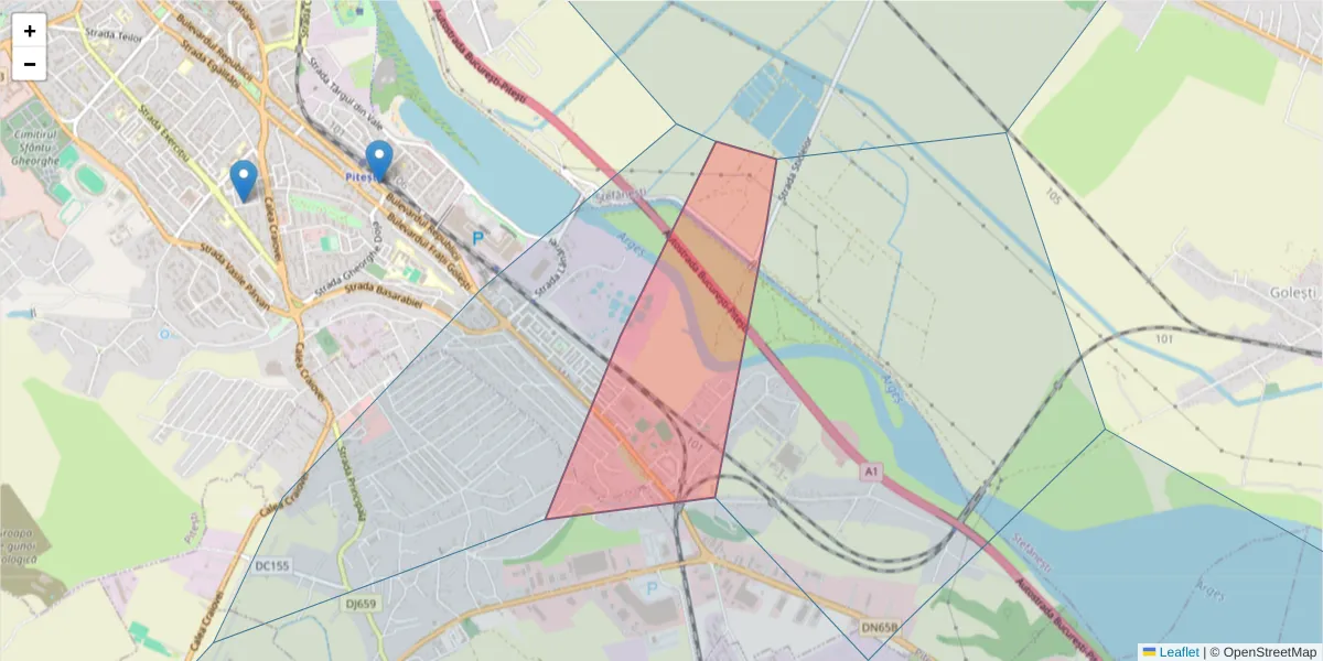 Hartă a codului poștal  și a codurilor poștale învecinate