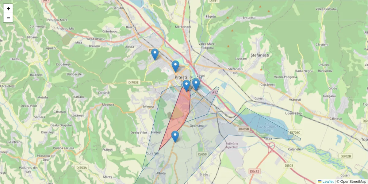 Hartă a codului poștal  și a codurilor poștale învecinate