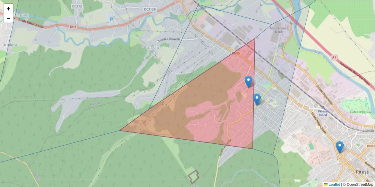 Hartă a codului poștal  și a codurilor poștale învecinate