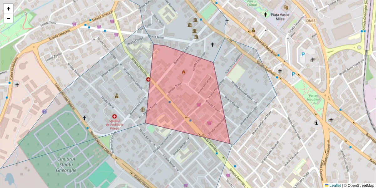 Hartă a codului poștal  și a codurilor poștale învecinate