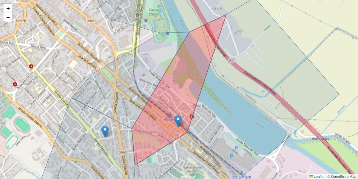 Hartă a codului poștal  și a codurilor poștale învecinate