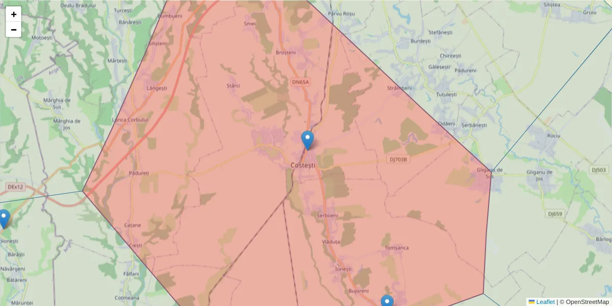 Hartă a codului poștal  și a codurilor poștale învecinate