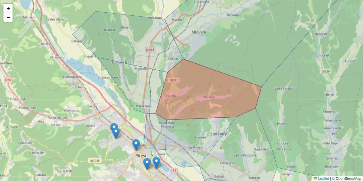 Hartă a codului poștal  și a codurilor poștale învecinate