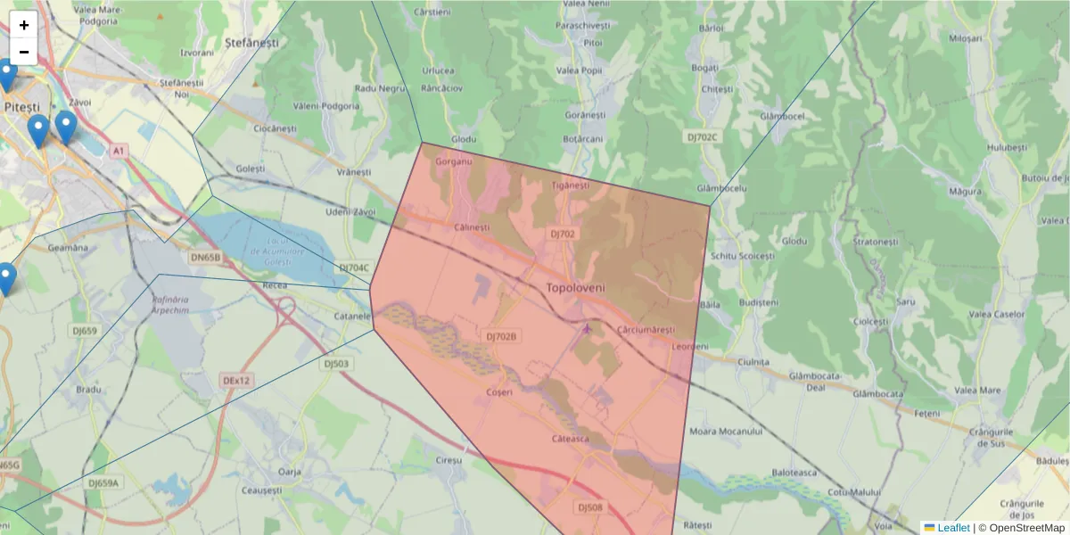 Hartă a codului poștal  și a codurilor poștale învecinate