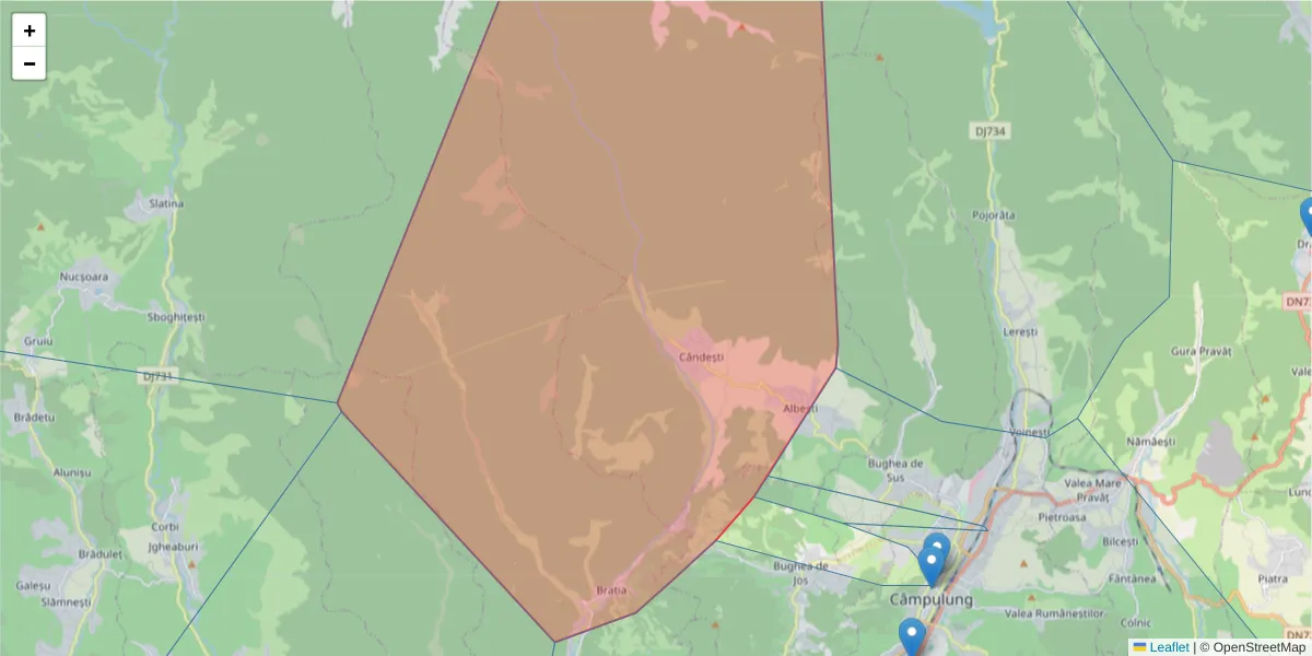 Hartă a codului poștal  și a codurilor poștale învecinate