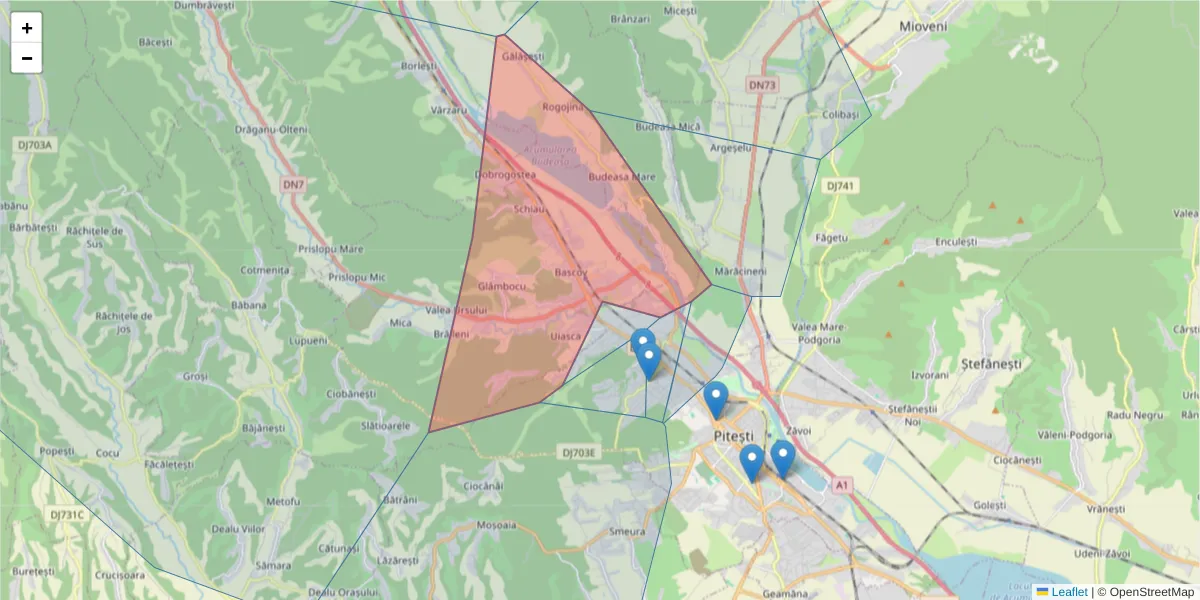 Hartă a codului poștal  și a codurilor poștale învecinate