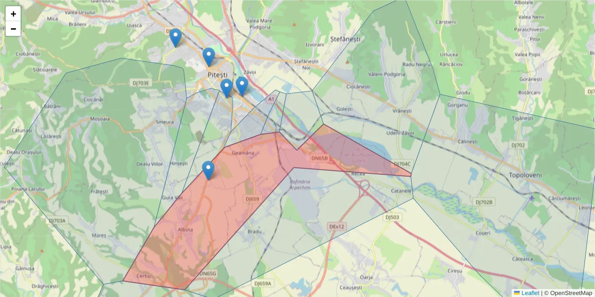 Hartă a codului poștal  și a codurilor poștale învecinate