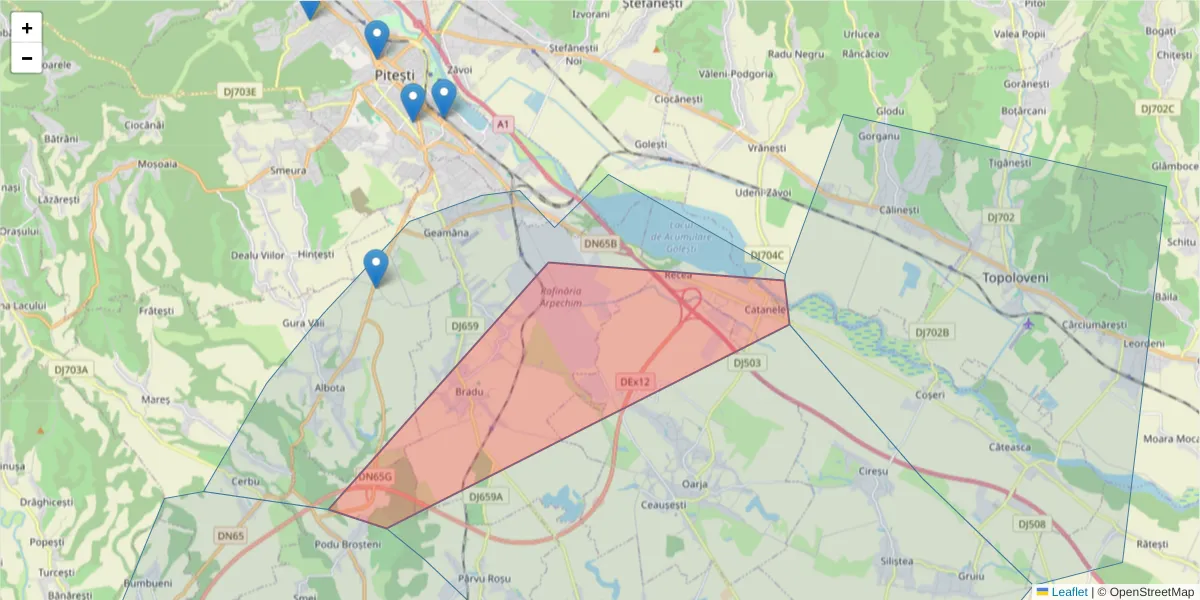Hartă a codului poștal  și a codurilor poștale învecinate