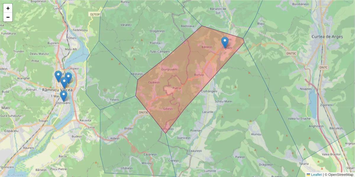 Hartă a codului poștal  și a codurilor poștale învecinate
