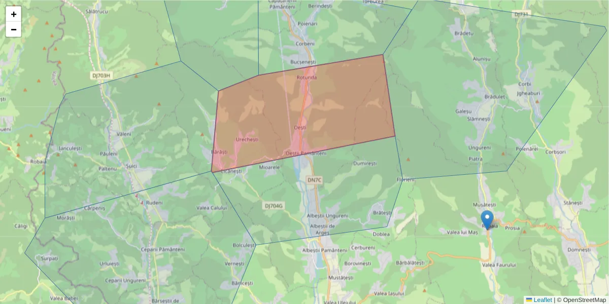 Hartă a codului poștal  și a codurilor poștale învecinate