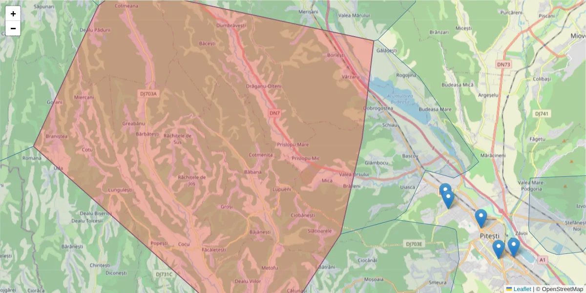 Hartă a codului poștal  și a codurilor poștale învecinate