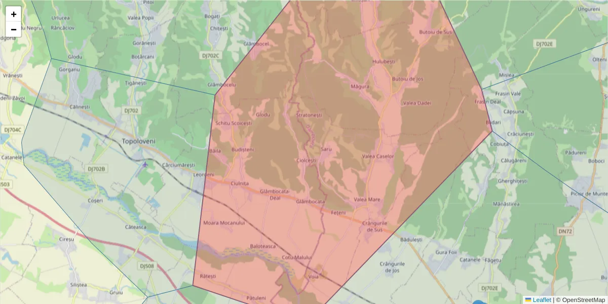 Hartă a codului poștal  și a codurilor poștale învecinate