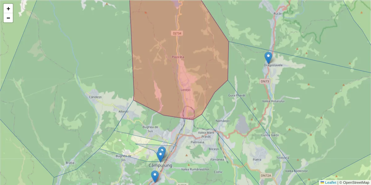 Hartă a codului poștal  și a codurilor poștale învecinate