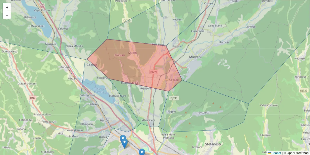 Hartă a codului poștal  și a codurilor poștale învecinate