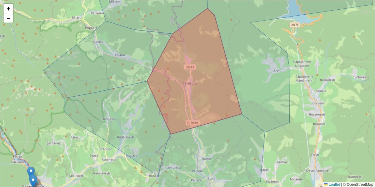 Hartă a codului poștal  și a codurilor poștale învecinate