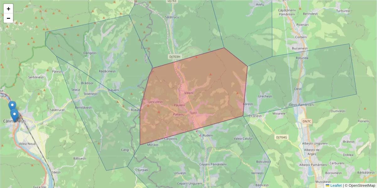 Hartă a codului poștal  și a codurilor poștale învecinate