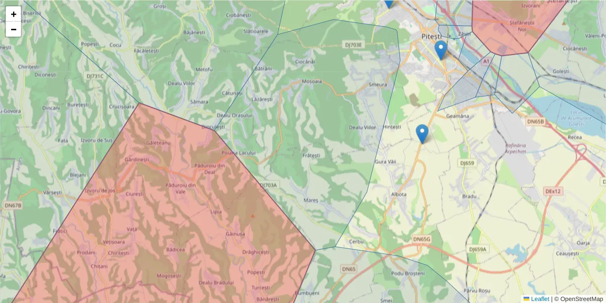 Hartă a codului poștal  și a codurilor poștale învecinate