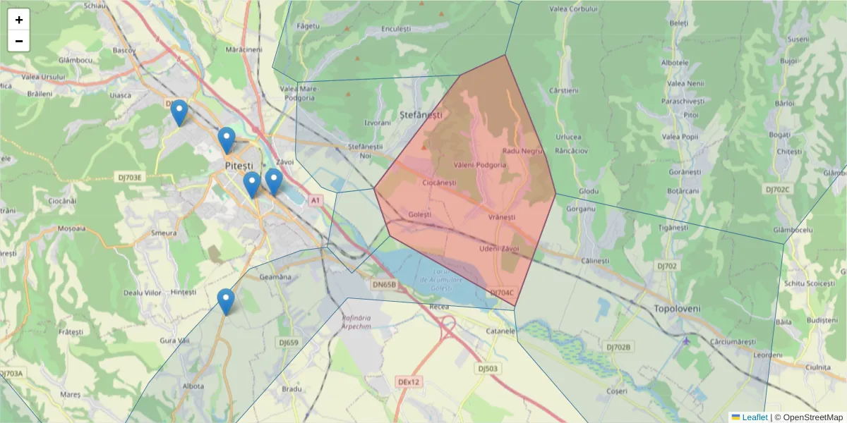 Hartă a codului poștal  și a codurilor poștale învecinate