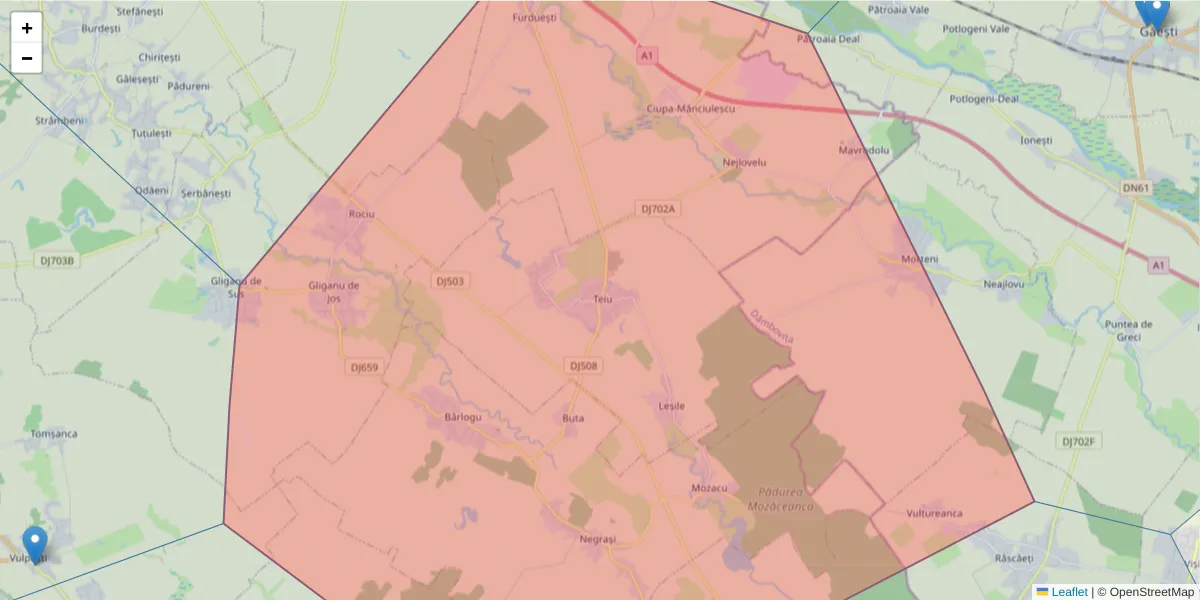 Hartă a codului poștal  și a codurilor poștale învecinate