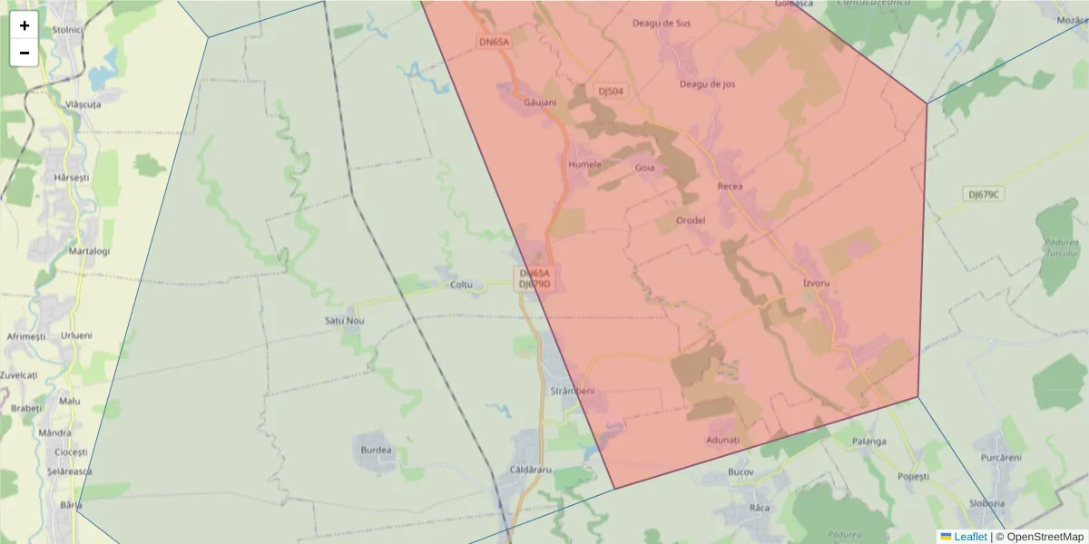 Hartă a codului poștal  și a codurilor poștale învecinate