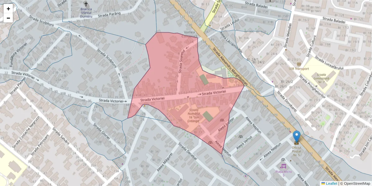 Hartă a codului poștal  și a codurilor poștale învecinate