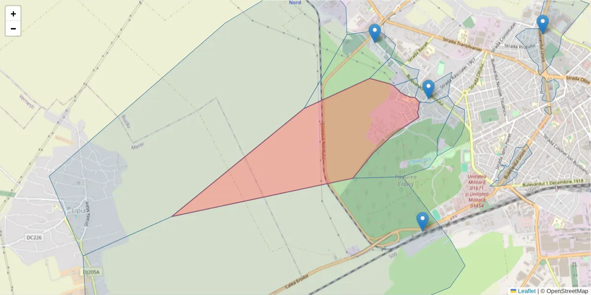 Hartă a codului poștal  și a codurilor poștale învecinate
